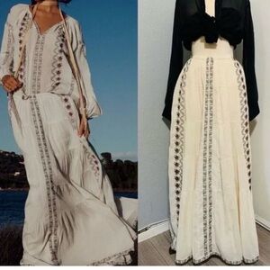 Zara Cream Embroidered Boho Maxi Skirt